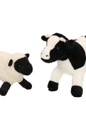 Alleen Vandaag Pluche boerderijdieren knuffel set - koe en lammetje - 22 cm