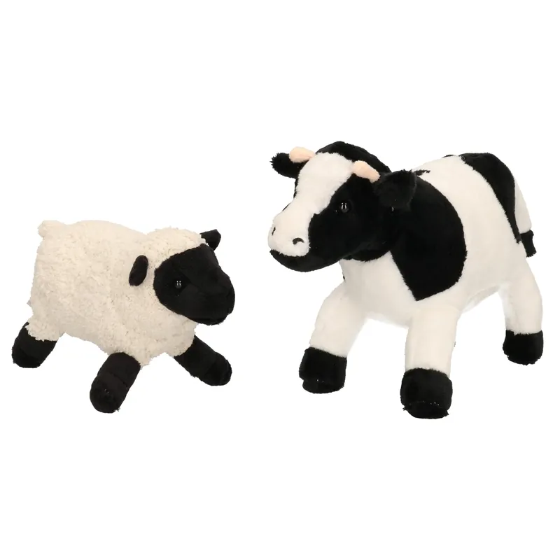 Alleen Vandaag Pluche boerderijdieren knuffel set - koe en lammetje - 22 cm