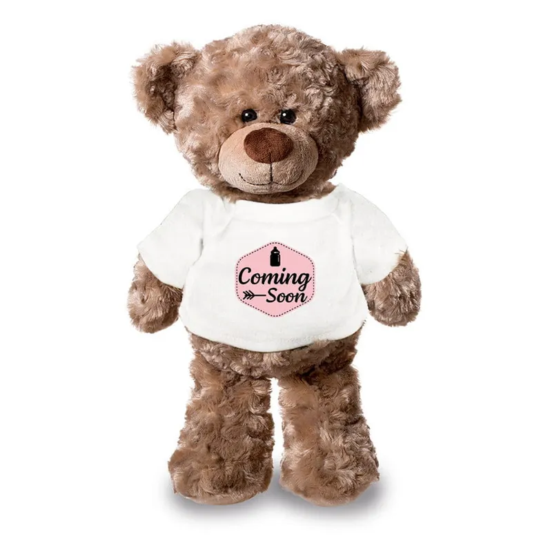 Knuffel teddybeer - pluche - 24 cm - baby coming soon - met shirt Beperkte Voorraad
