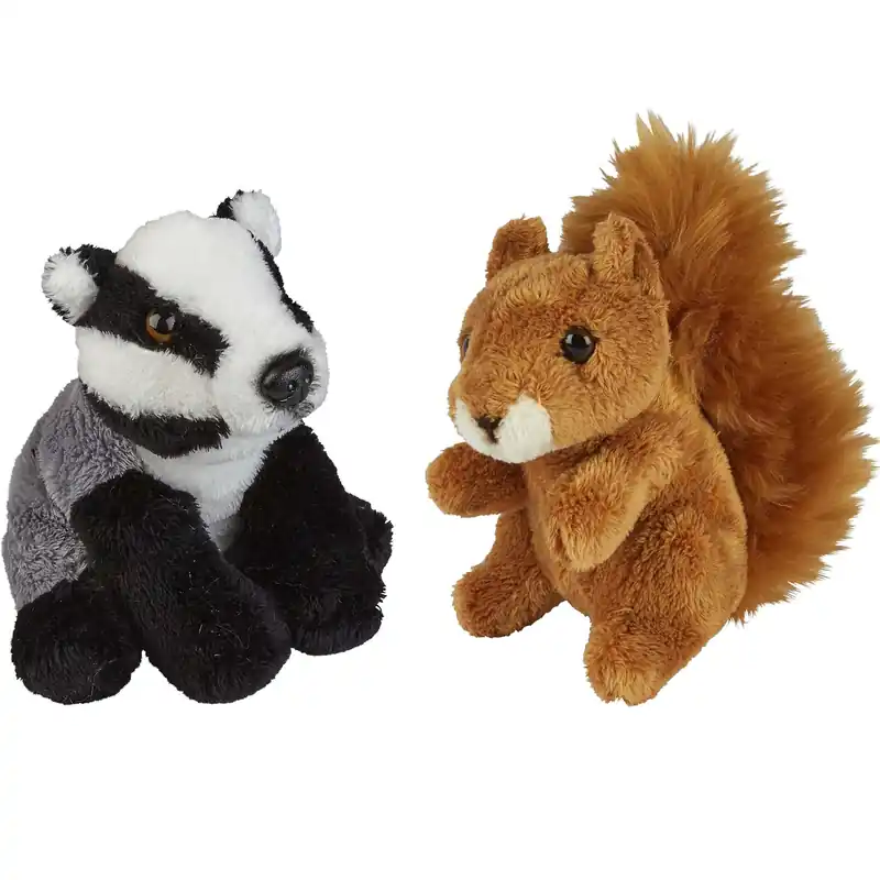 Korting Bosdieren knuffels set van 2 - das en eekhoorn - 15 cm - pluche