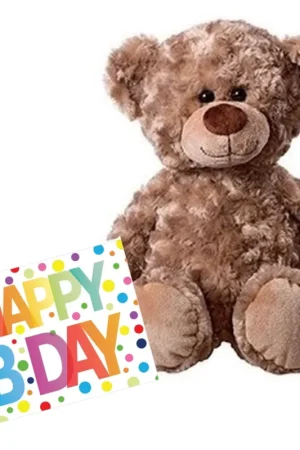 Teddy knuffelbeer - pluche - 43 cm - Happy Birthday kaart Fabrieksprijs