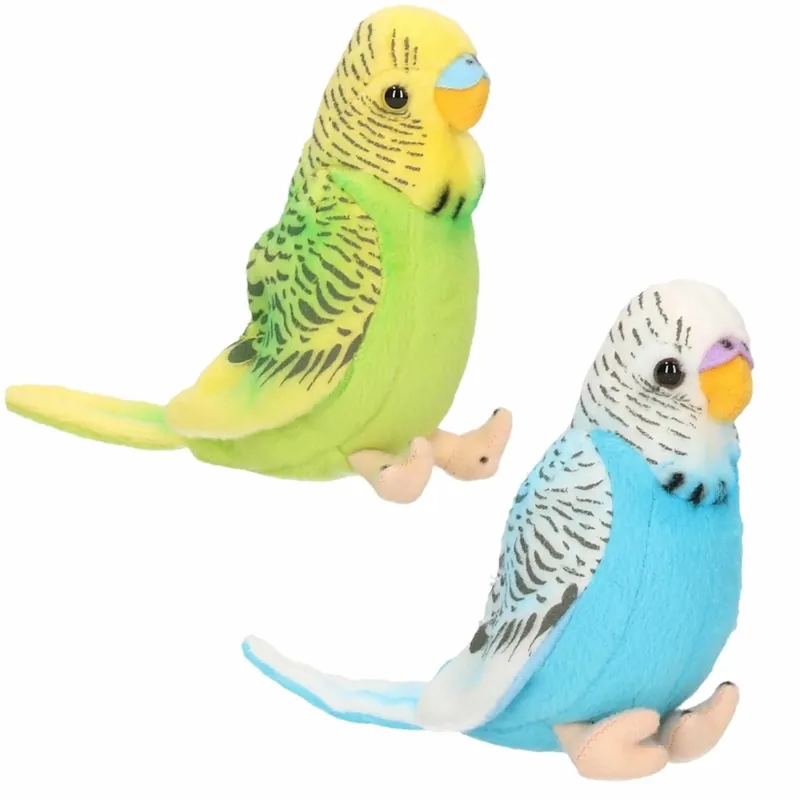 Merkproduct Parkieten knuffel setje - pluche - 11 cm - blauw groen - vogels - decoratie - kindercadeau