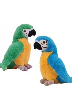 Betaalbaar Papegaai knuffels set 2 - pluche - groen/blauw - 24 cm