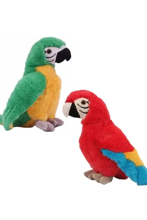 Papegaai knuffel set van 2 - pluche - 24 cm - groen/rood Direct Beschikbaar