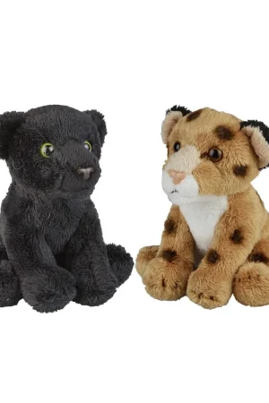 Safari dieren knuffels set van 2 - panter & luipaard - 15 cm Actieprijs