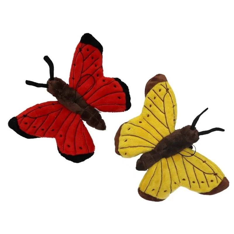 Gecertificeerd Vlinder knuffel set - pluche - 21 cm - met lus - rood en geel