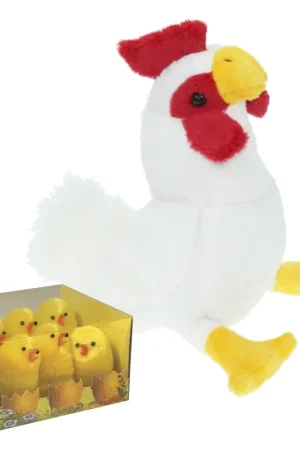 Merkproduct Pluche kip knuffel - 20 cm - met 6 kuikens - paasdecoratie