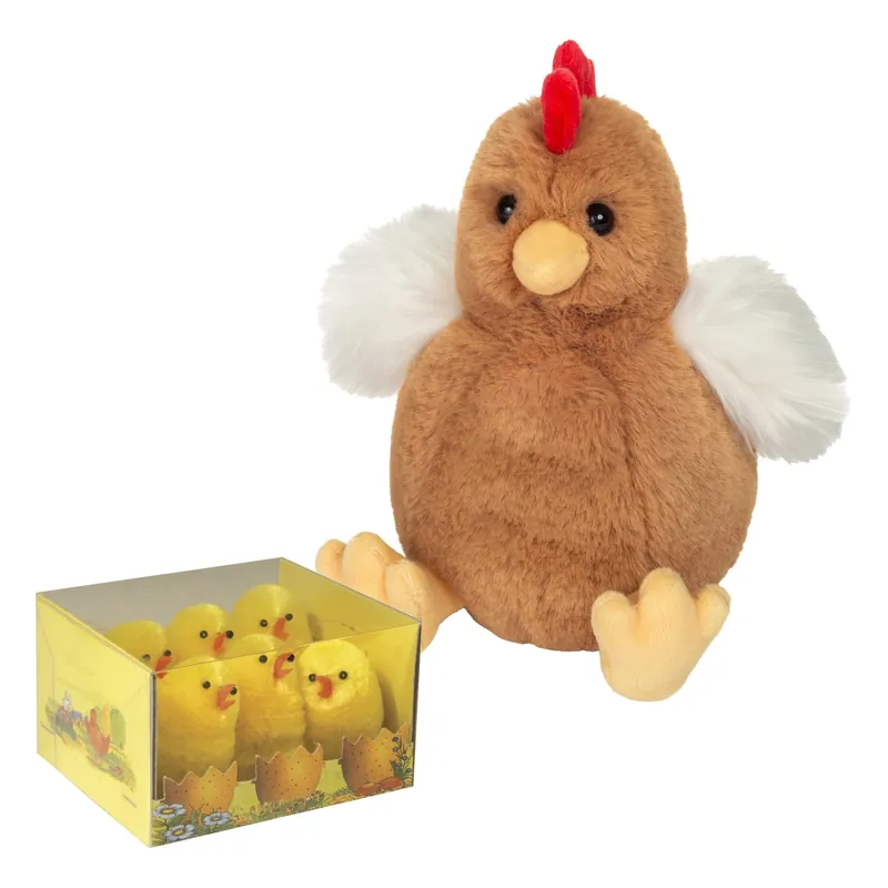 Must-Have Hermann Teddy kip knuffel - pluche - 18 cm - met kuikens - paasset