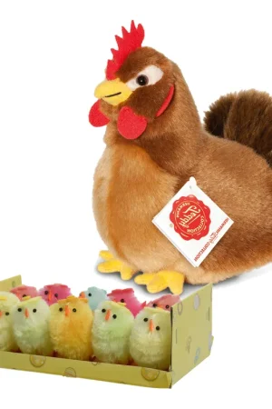 Pluche kip knuffel - 16 cm - multikleur - met 10 kuikens - set Nieuw