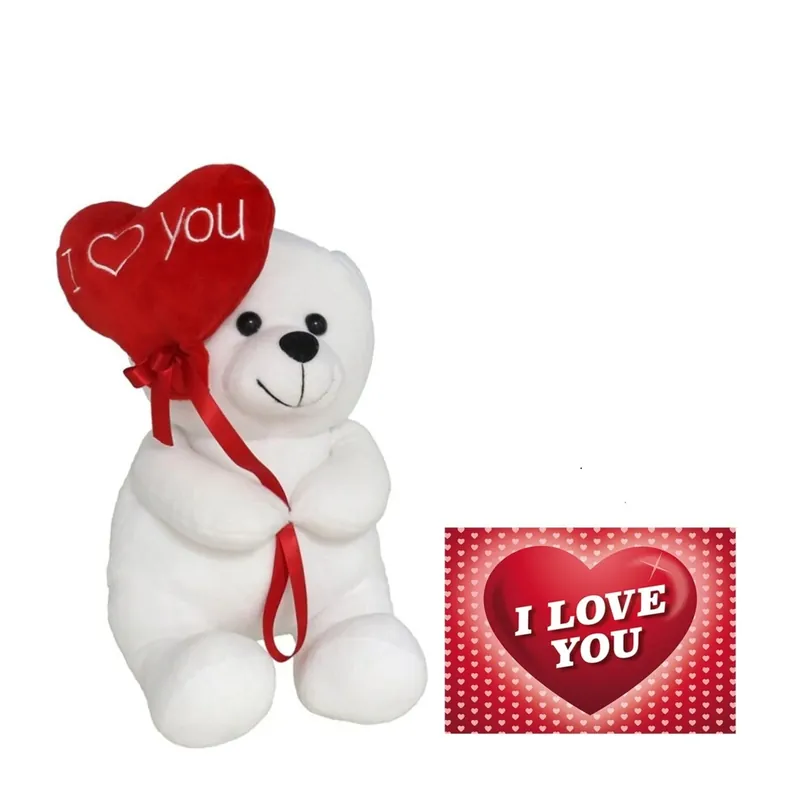 Meest Verkocht Pluche knuffelbeer met I Love hartje - wit/rood - 20 cm - kaart