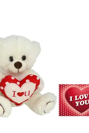 Knuffelbeer met I Love hartje - pluche - wit/rood - 30 cm Bestel Nu