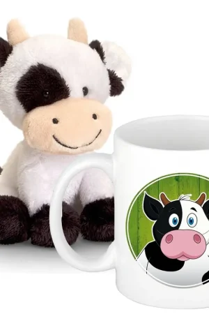 Cadeau set kind - koe knuffel - pluche - beker 300 ml Direct Beschikbaar