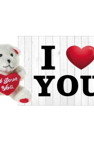 Valentijn beertje - pluche - 10 cm - I Love You - met kaart Laatste Kans