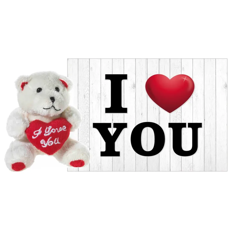 Valentijn beertje - pluche - 10 cm - I Love You - met kaart Laatste Kans