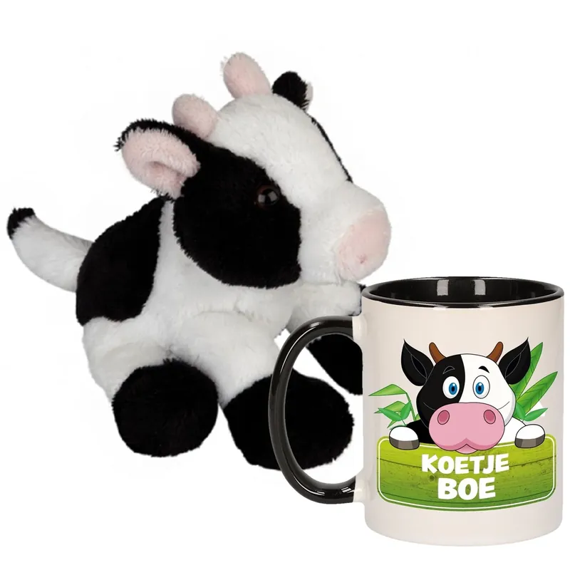 Koeien knuffel en mok set - pluche - 15 cm - 300 ml Meest Verkocht