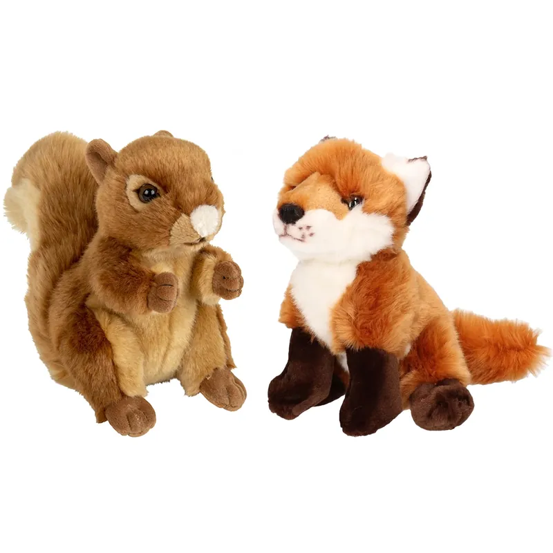 Fabrieksprijs Bosdieren pluche knuffels - eekhoorn en vos - 18 cm