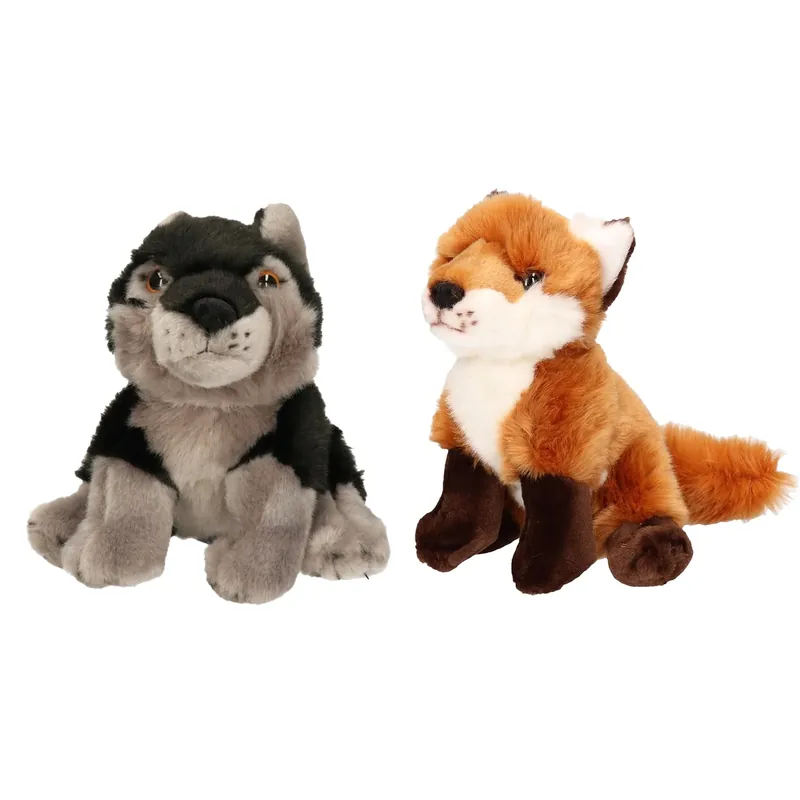 Must-Have Bosdieren pluche knuffels - wolf en vos - 18 cm