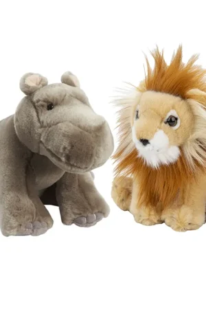 Beste Prijs Zachte pluche knuffels set - Leeuw en Nijlpaard - 18 cm