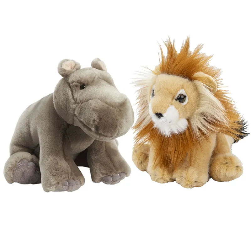 Beste Prijs Zachte pluche knuffels set - Leeuw en Nijlpaard - 18 cm