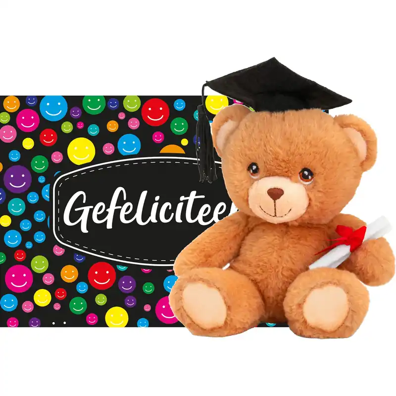 Direct Verzonden Gefeliciteerd wenskaart A5 - geslaagd thema - knuffelbeertje - 14 cm
