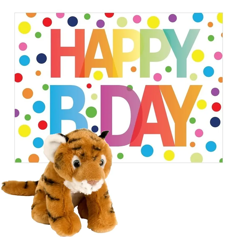 Tijger knuffel - pluche - 20 cm - Happy Birthday kaart Fabrieksprijs