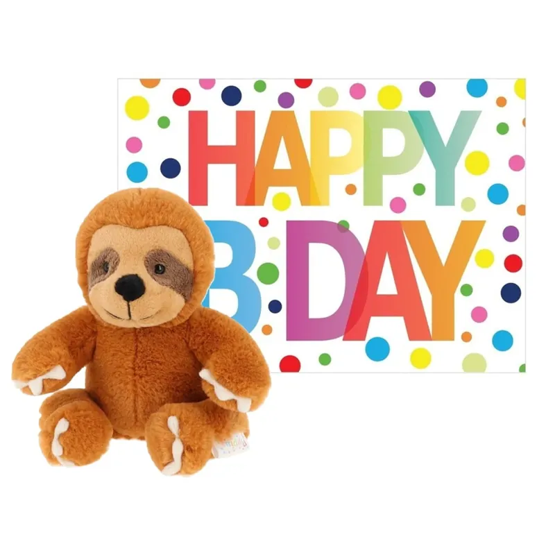 Direct Beschikbaar Luiaard knuffel - pluche - 14 cm - met wenskaart - cadeau