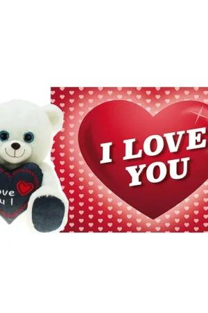 Heunec Valentijn knuffelbeer - pluche - 30 cm - I Love You Aanbieding