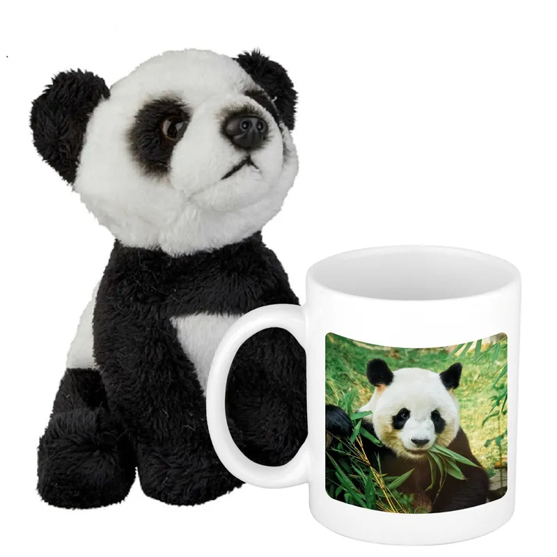 Merkproduct Cadeauset kind - panda knuffel - 15 cm - drinkbeker - 300 ml