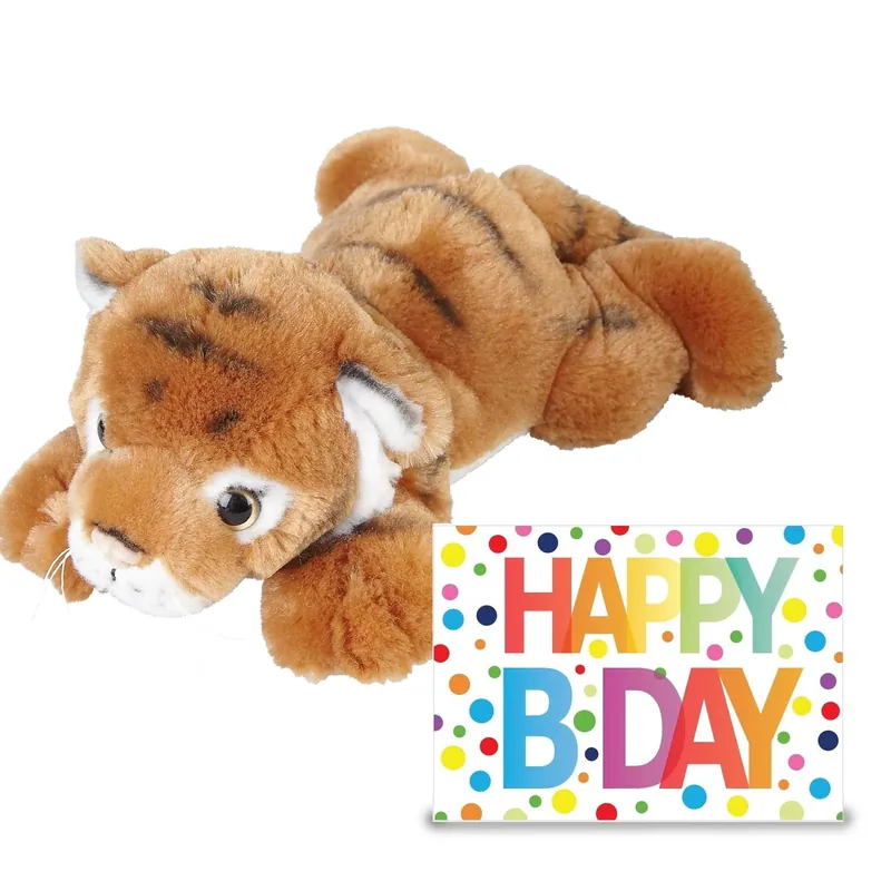 Flitsaanbieding Tijger knuffel 25 cm - pluche - met XL Happy Birthday kaart