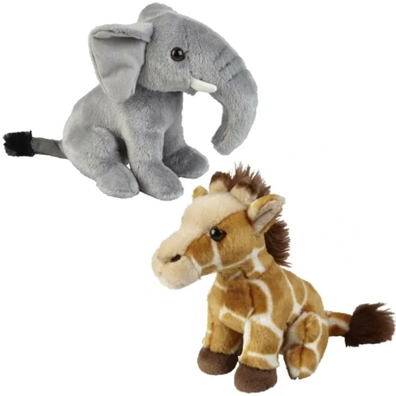 Express Levering Knuffeldieren set olifant en giraffe - pluche - 18 cm