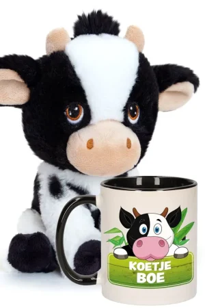 Superprijs Koe knuffel en mok cadeauset - pluche - 18 cm - 300 ml