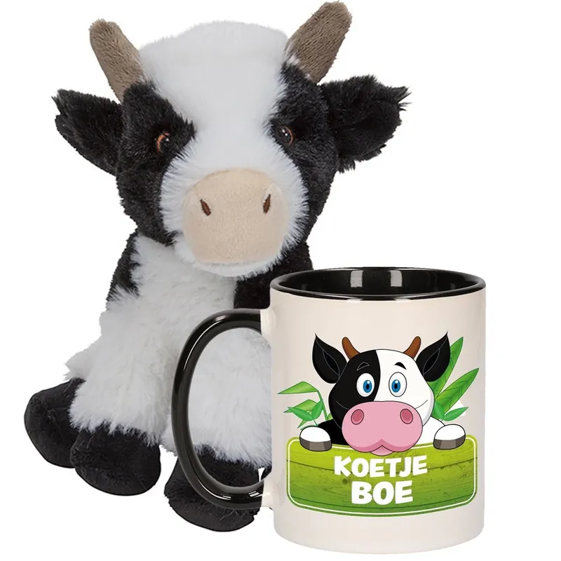Cadeauset kind - koe knuffel 19 cm - drinkbeker/mok 300 ml Gereduceerde Prijs