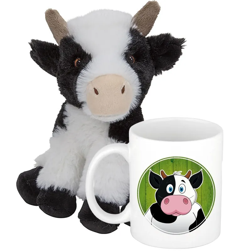 Op = Op Cadeauset kind - koe knuffel 19 cm - mok 300 ml - cadeau