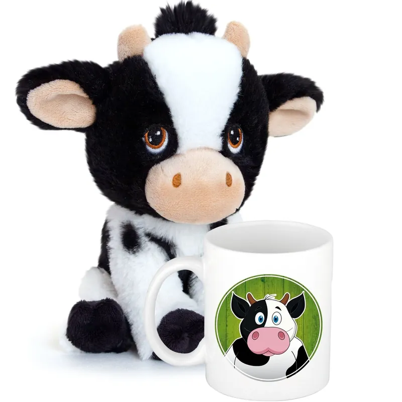 Cadeauset kind - koe knuffel - 18 cm - mok - 300 ml Hoge Kwaliteit