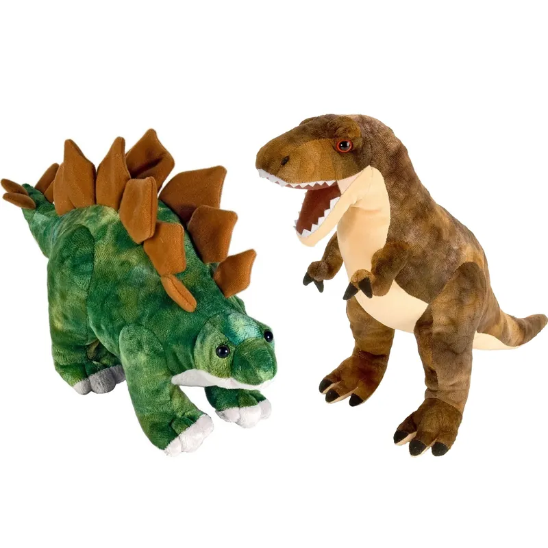 Uitverkoop Wild Republic dinosaurus knuffels - T-rex en Stegosaurus - 25 cm