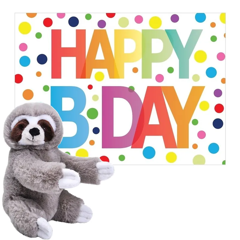 Luiaard knuffel - pluche - 25 cm - Happy Birthday kaart Veilige Betaling