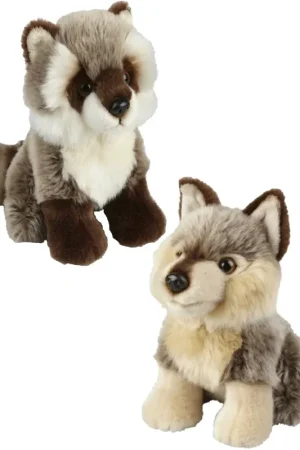 Wolf en wasbeer knuffel set - pluche - 18 cm - dierenknuffels Hete Deal