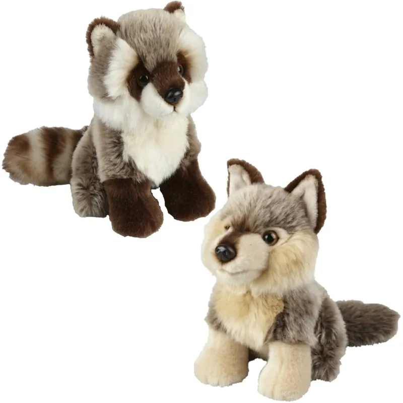 Wolf en wasbeer knuffel set - pluche - 18 cm - dierenknuffels Hete Deal