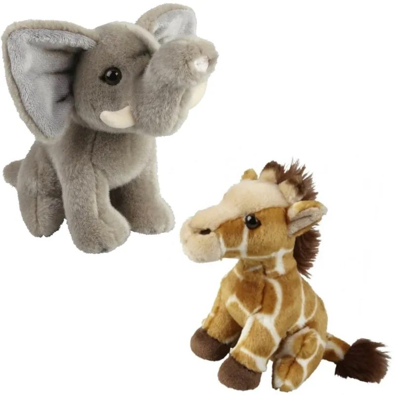Olifant en giraffe knuffel set - pluche - 18 cm - dierenknuffels Speciale Aanbieding