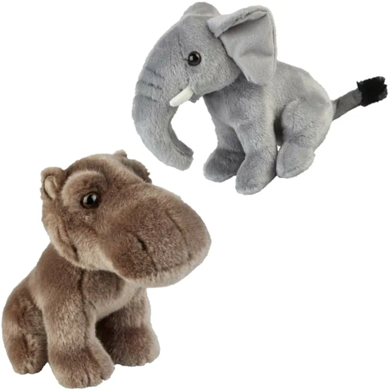 Knuffeldieren set olifant en nijlpaard - pluche - 18 cm Favoriet
