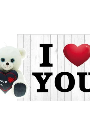 Veilige Betaling Valentijn knuffelbeer - pluche - 25 cm - met wenskaart