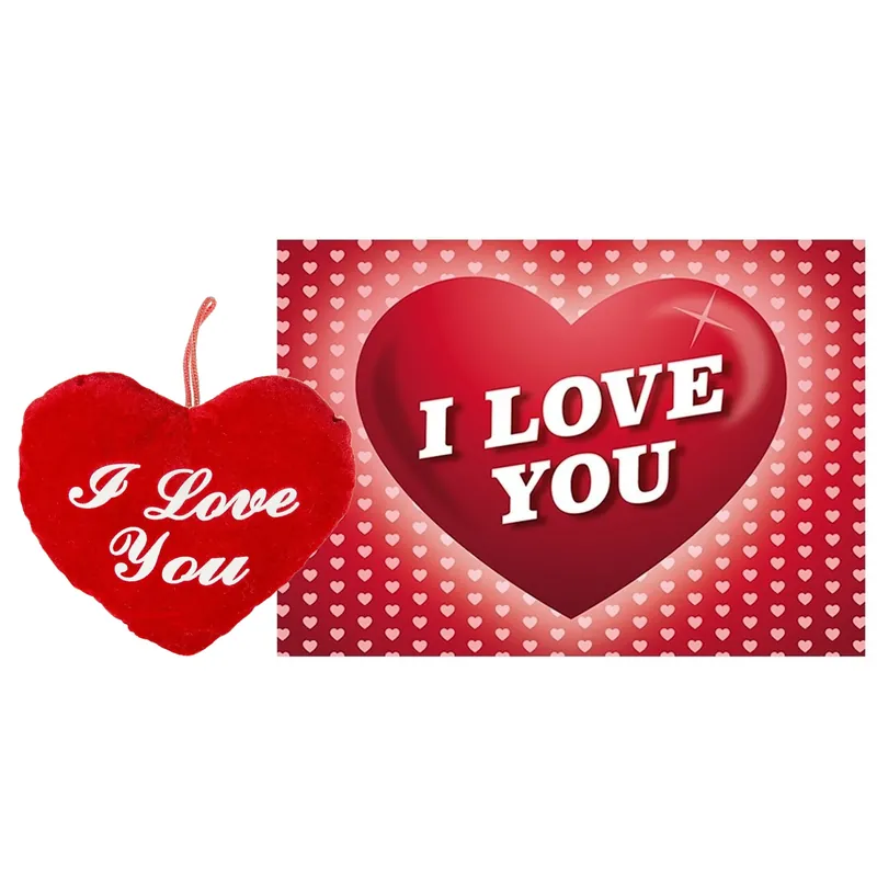 Pluche knuffel kussen rood - I Love You - 22 cm - hartjes Must-Have