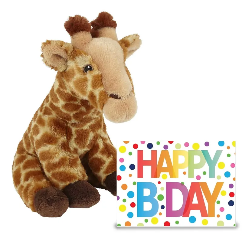 Finale Uitverkoop Giraffe knuffel 23 cm - pluche - met XL verjaardagskaart