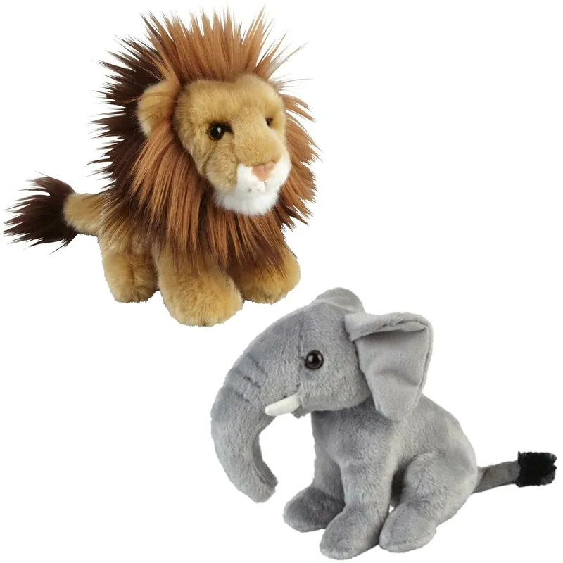 Dagaanbieding Knuffeldieren set leeuw en olifant - pluche - 18 cm - dierenknuffels