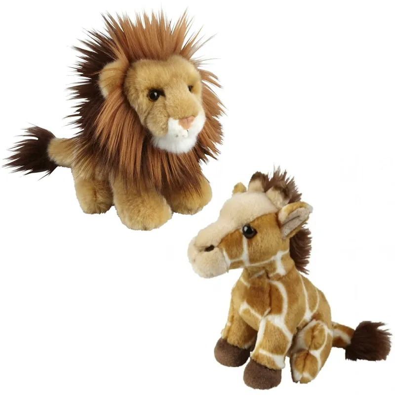 Leeuw en giraffe knuffel set - pluche - 18 cm - dierenknuffels Shop Nu