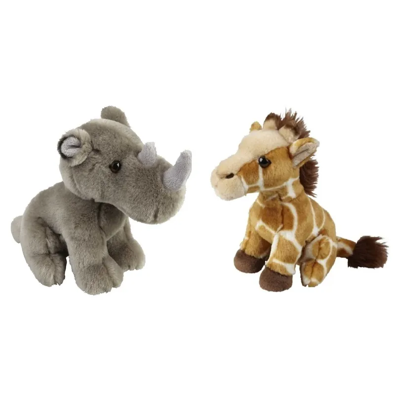 Knuffeldieren set giraffe en neushoorn - pluche - 18 cm Direct Verzonden