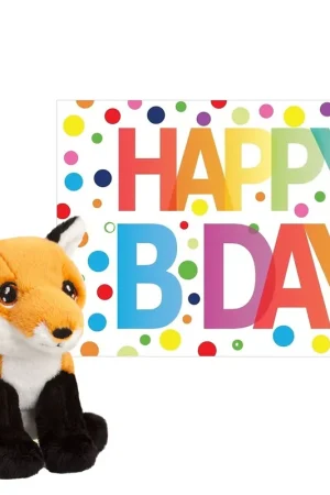 Bestseller Pluche rode vos knuffel - 12 cm - Happy Birthday kaart