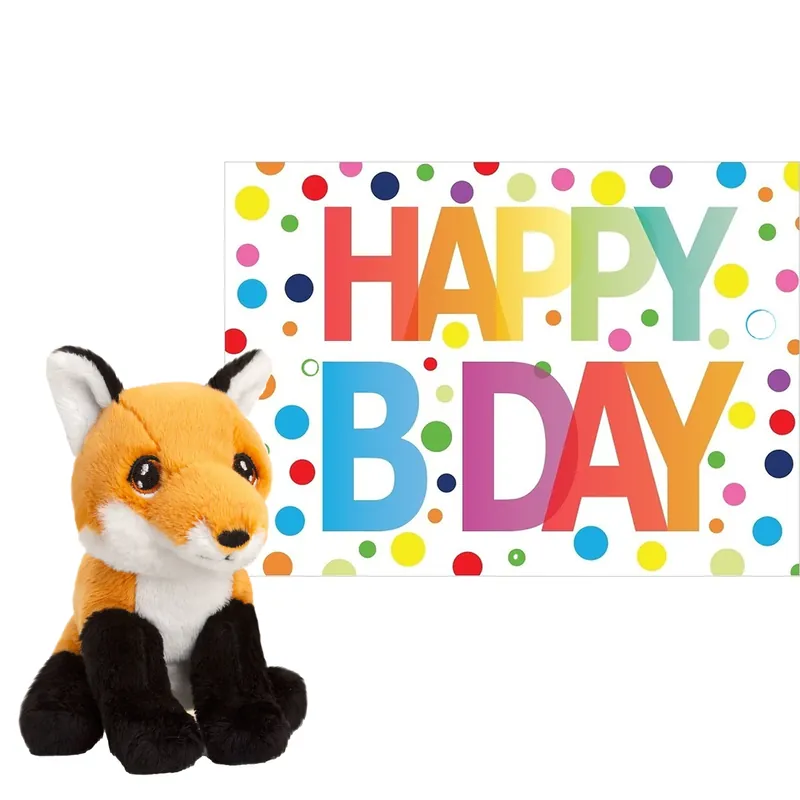 Bestseller Pluche rode vos knuffel - 12 cm - Happy Birthday kaart