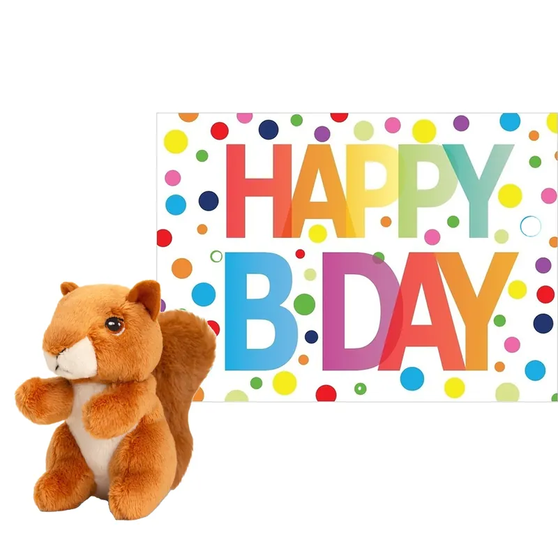 Eekhoorn knuffel - pluche - 12 cm - met wenskaart Lage Prijs