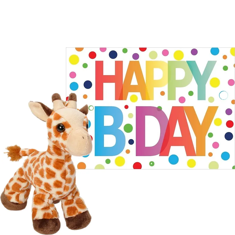 Pluche giraffe knuffel - 18 cm - met Happy Birthday kaart Snelle Levering
